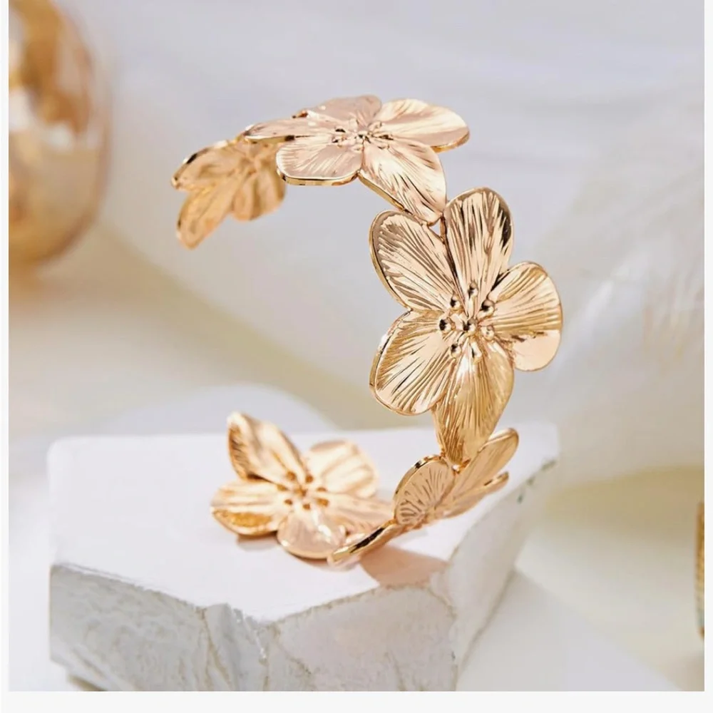 Gold Floral Cuff Bracelet